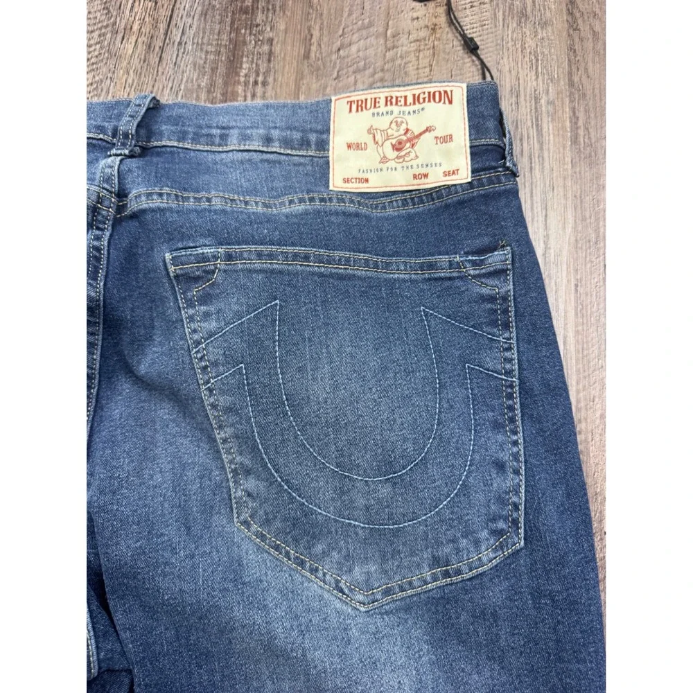 True Religion Bobby Relaxed Baggy Jeans Medium Blaze Wash TR Applique 34x32 NEW